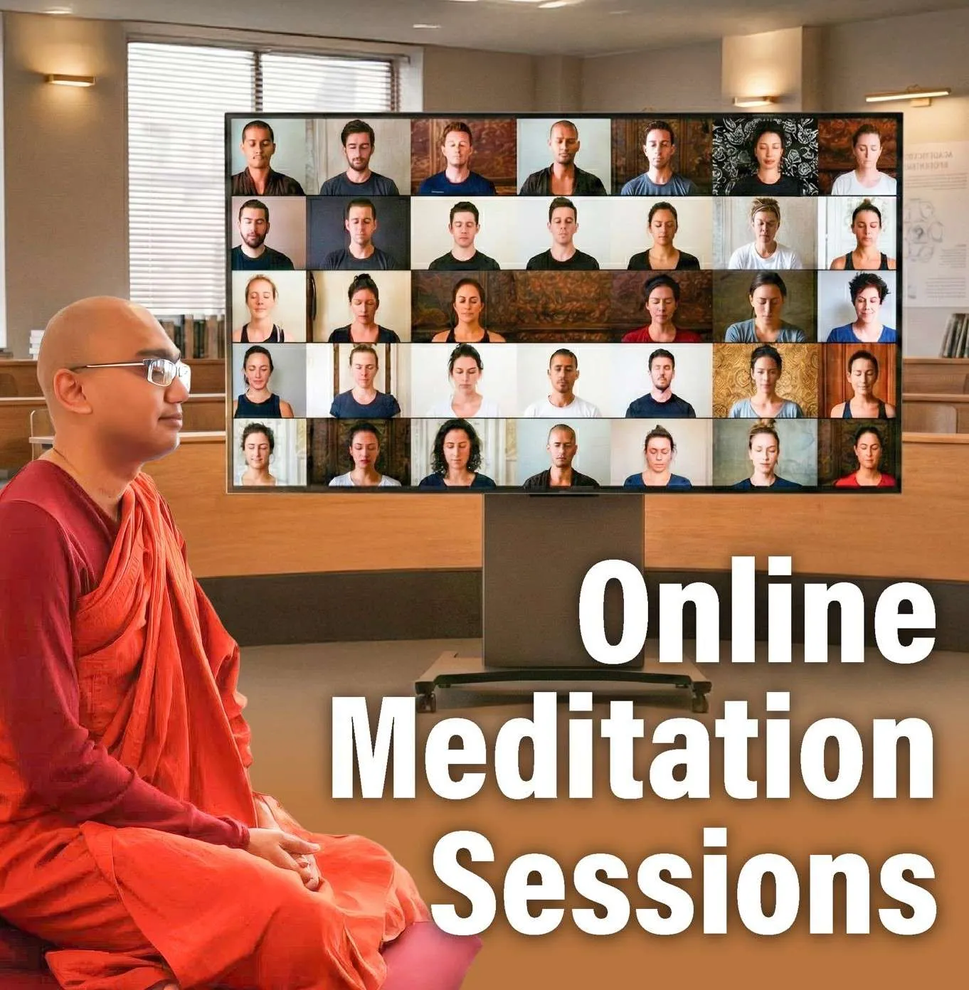 Online meditation guided by a Buddhist monk